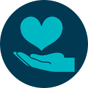 Icon badge logo with hand and heart